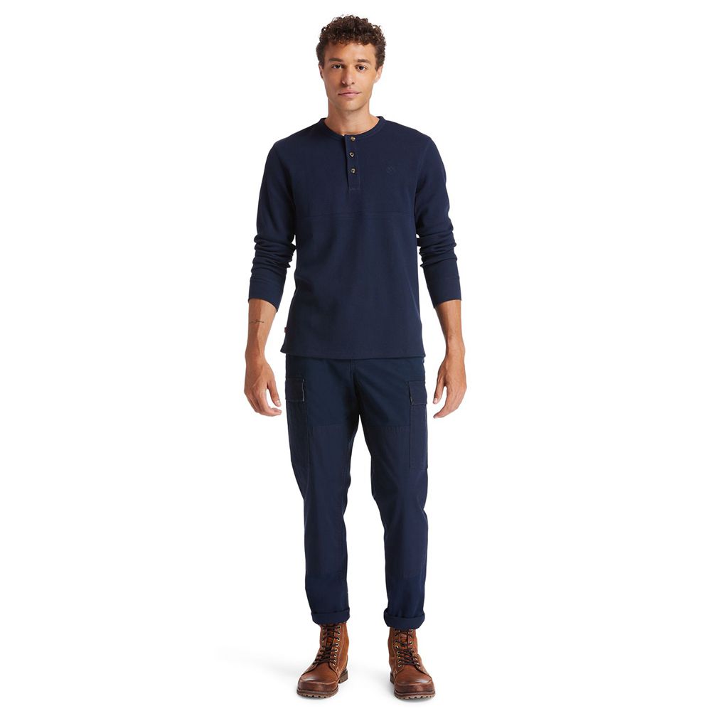 Camisa Timberland Hombre Wharf River Waffle-Knit Henley Azul Marino - Chile LOG-067549